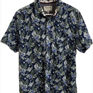 HERITAGE Report Collection Shirt Men Large Blue Hawaiian Floral 100% Cotton